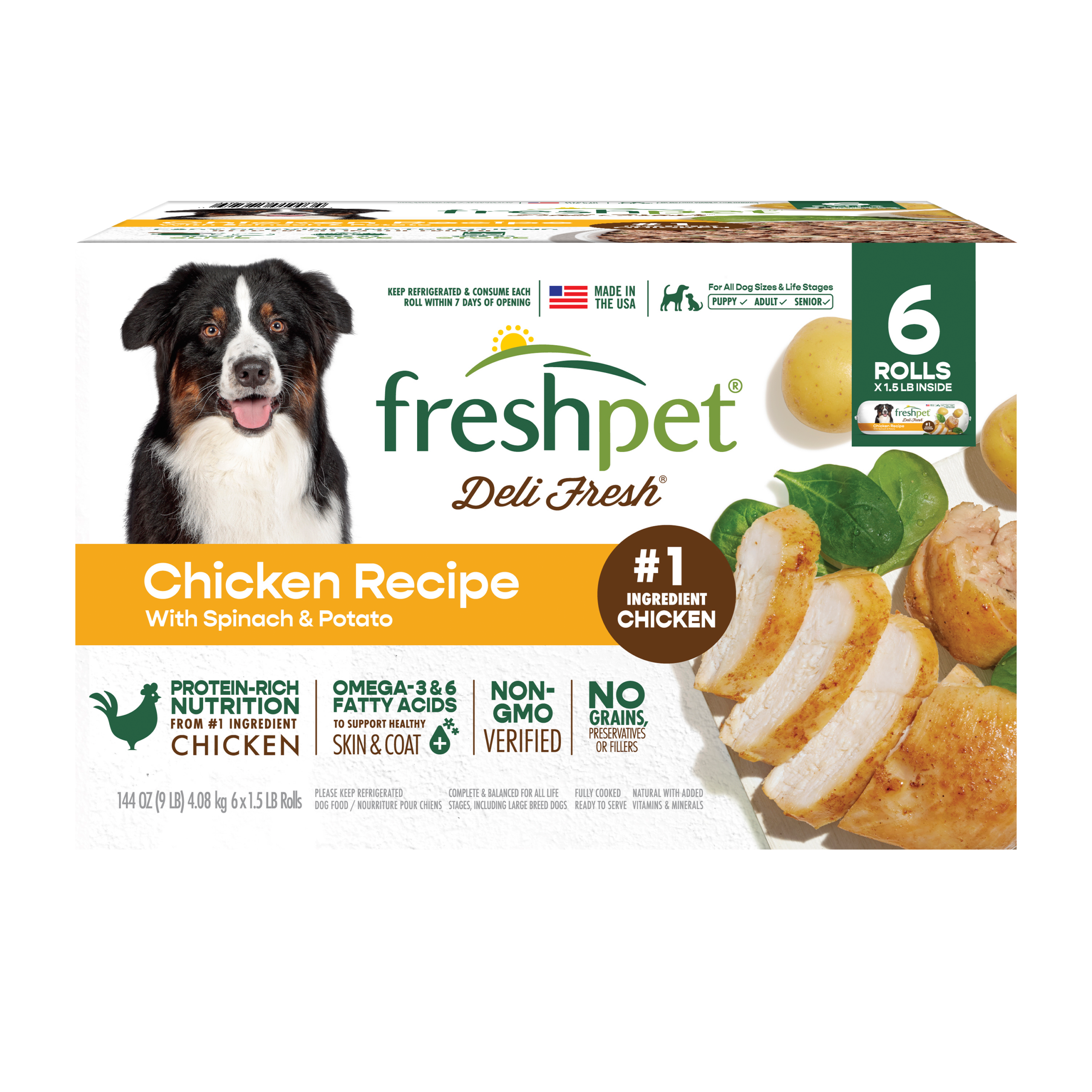 FRESHPET DELI FRESH DOG ROLL FRESH PACK CHICKEN RECIPE 6 X 1.5 LB