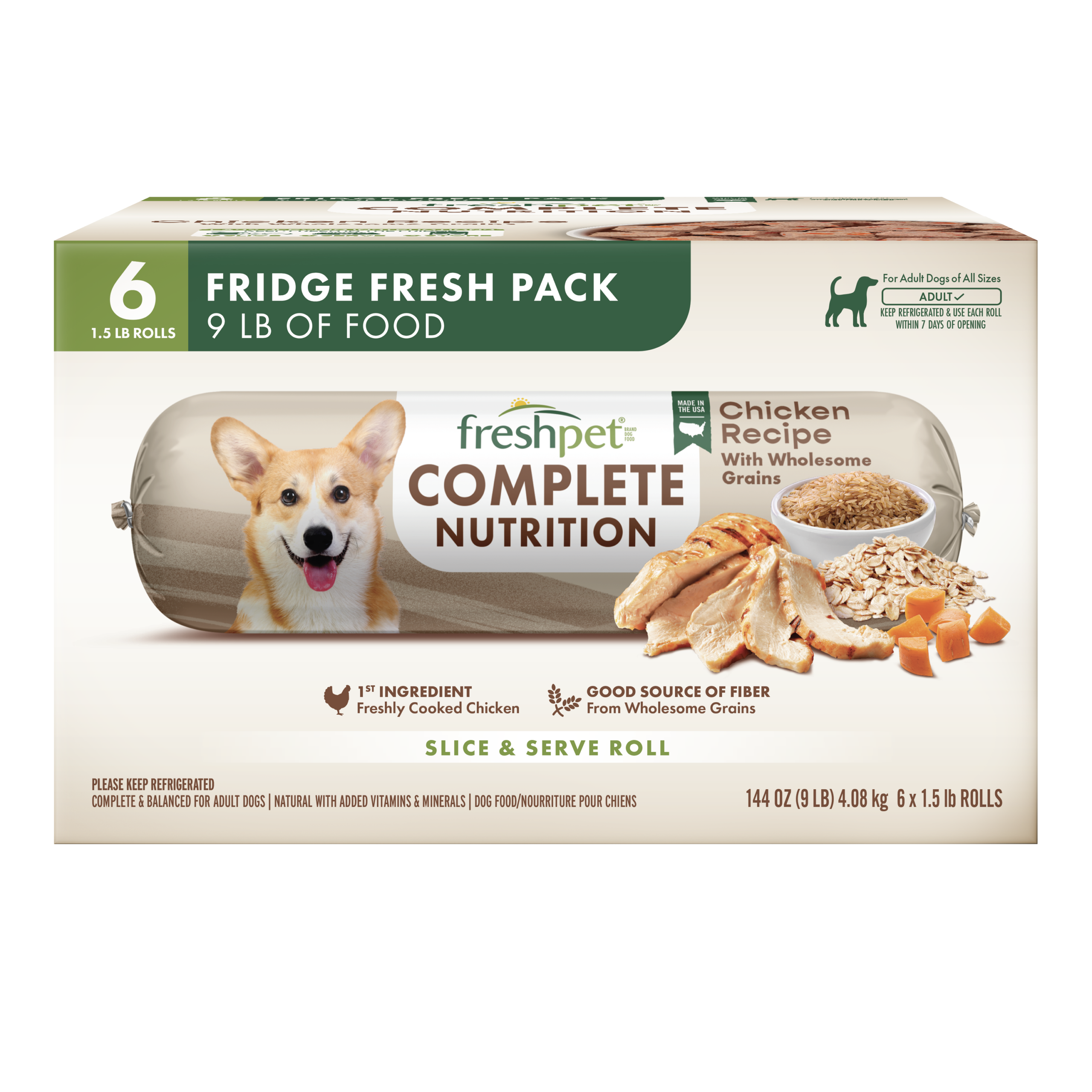 FRESHPET SELECT DOG ROLL FRESH PACK COMPLETE NUTRITION CHICKEN RECIPE 6 X 1.5 LB