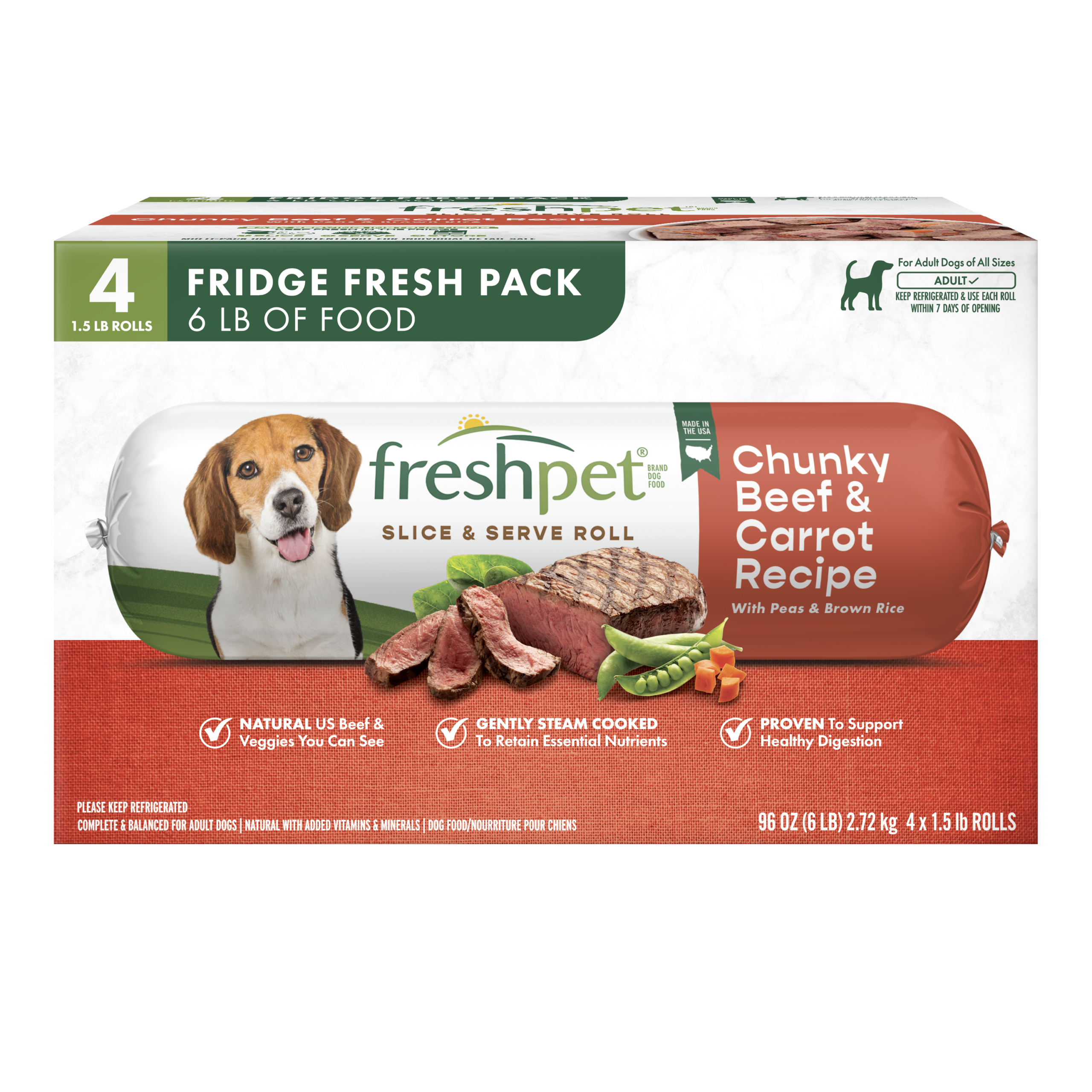 FRESHPET SELECT DOG ROLL FRESH PACK CHUNKY BEEF RECIPE  4 X 1.5 LB