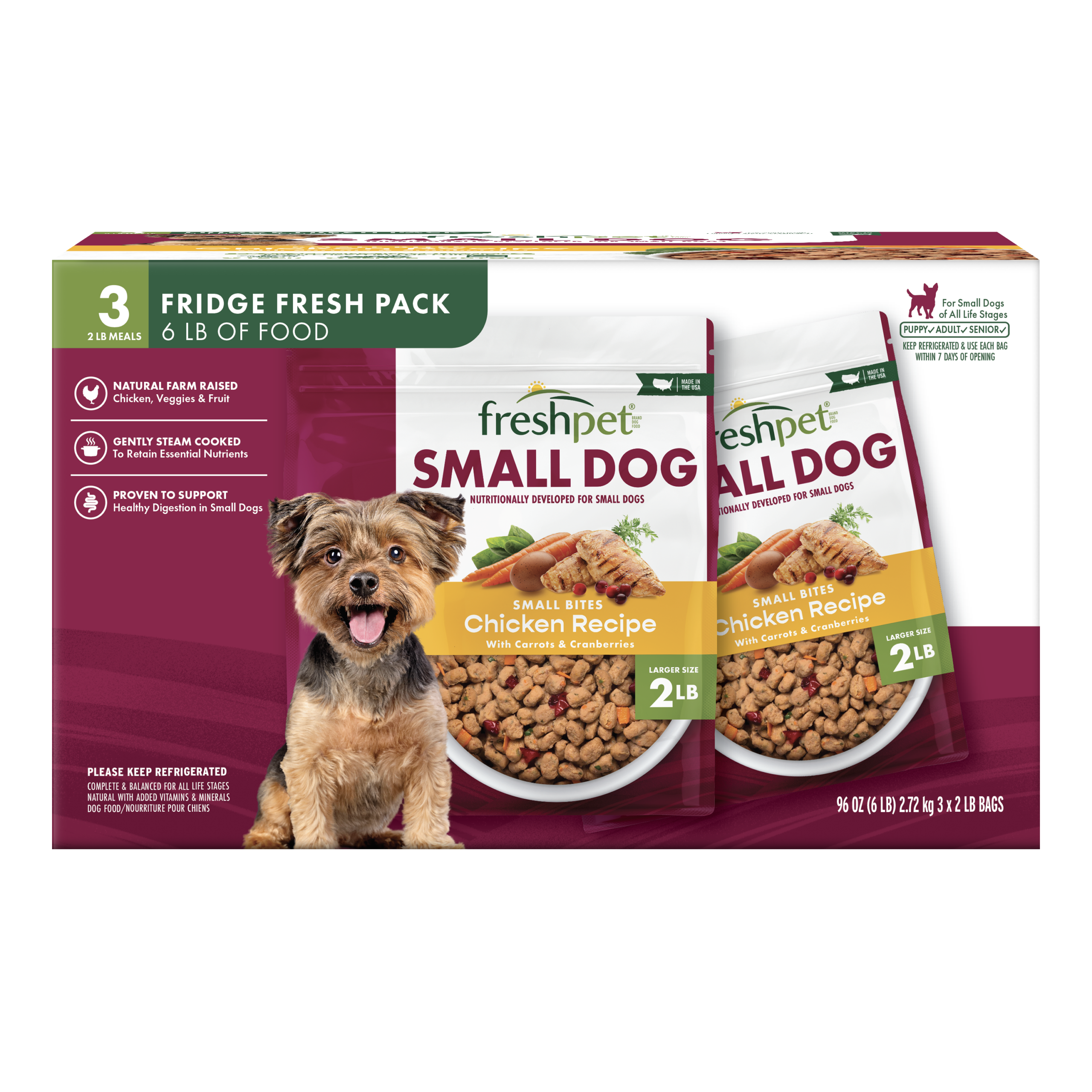 FRESHPET SELECT SMALL DOG ROASTED MEALS FRESH PACK CHICKEN RECIPE 3 X 2 LB