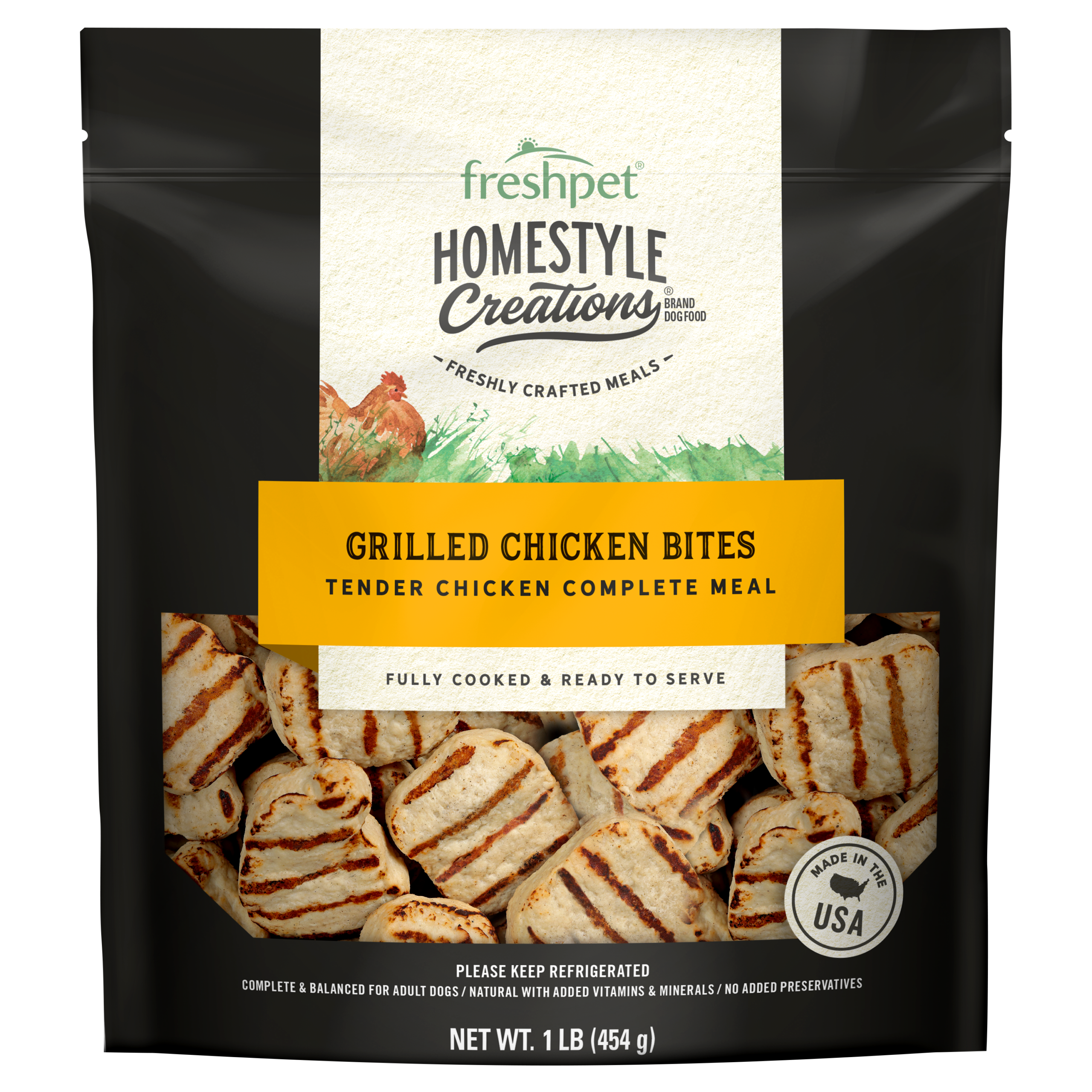 FRESHPET HOMESTYLE CREATIONS DOG MEALS GRILLED CHICKEN BITES COMPLETE MEAL 1 LB