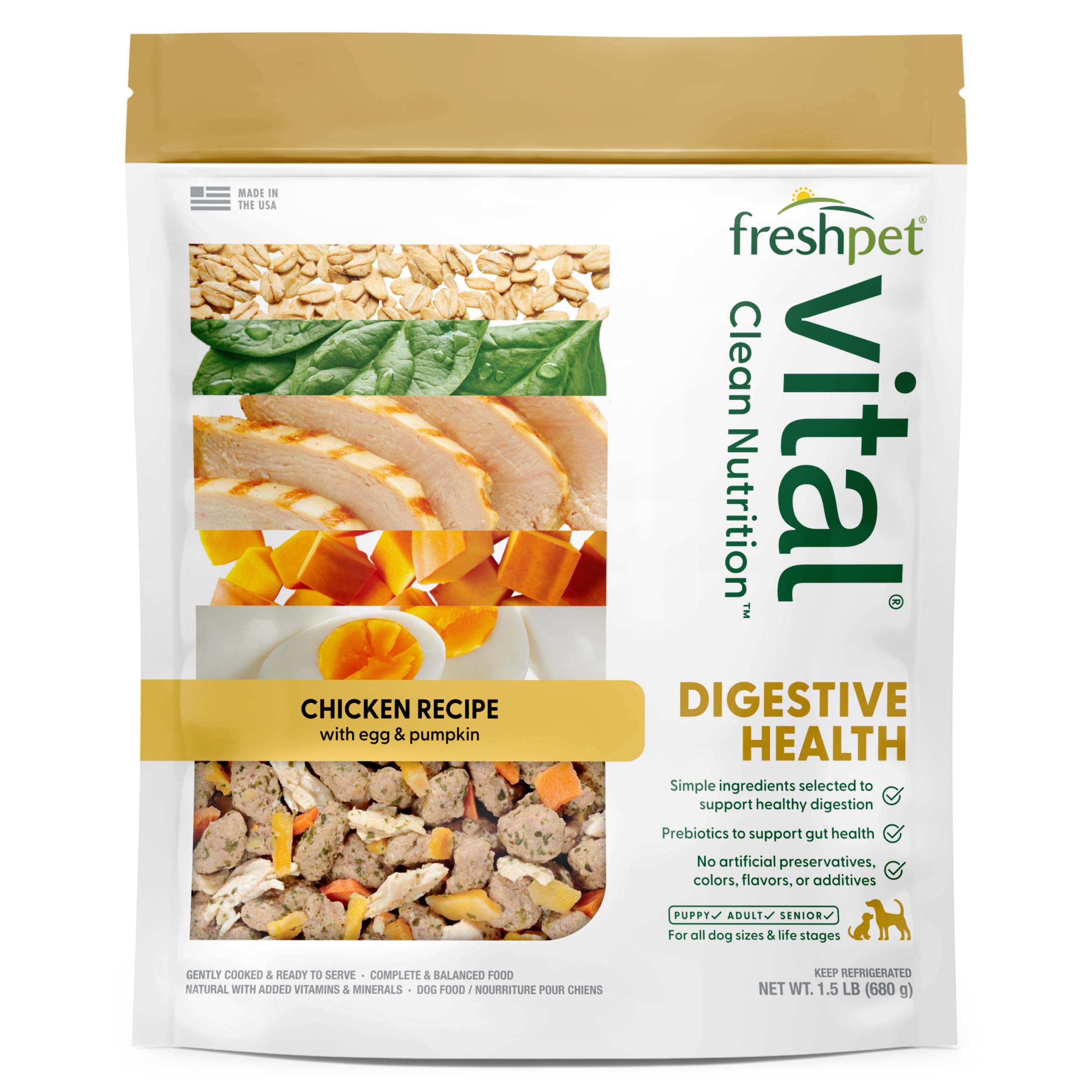 FRESHPET VITAL DIGESTIVE HEALTH DOG ROASTED MEALS CHICKEN RECIPE 1.5 LB