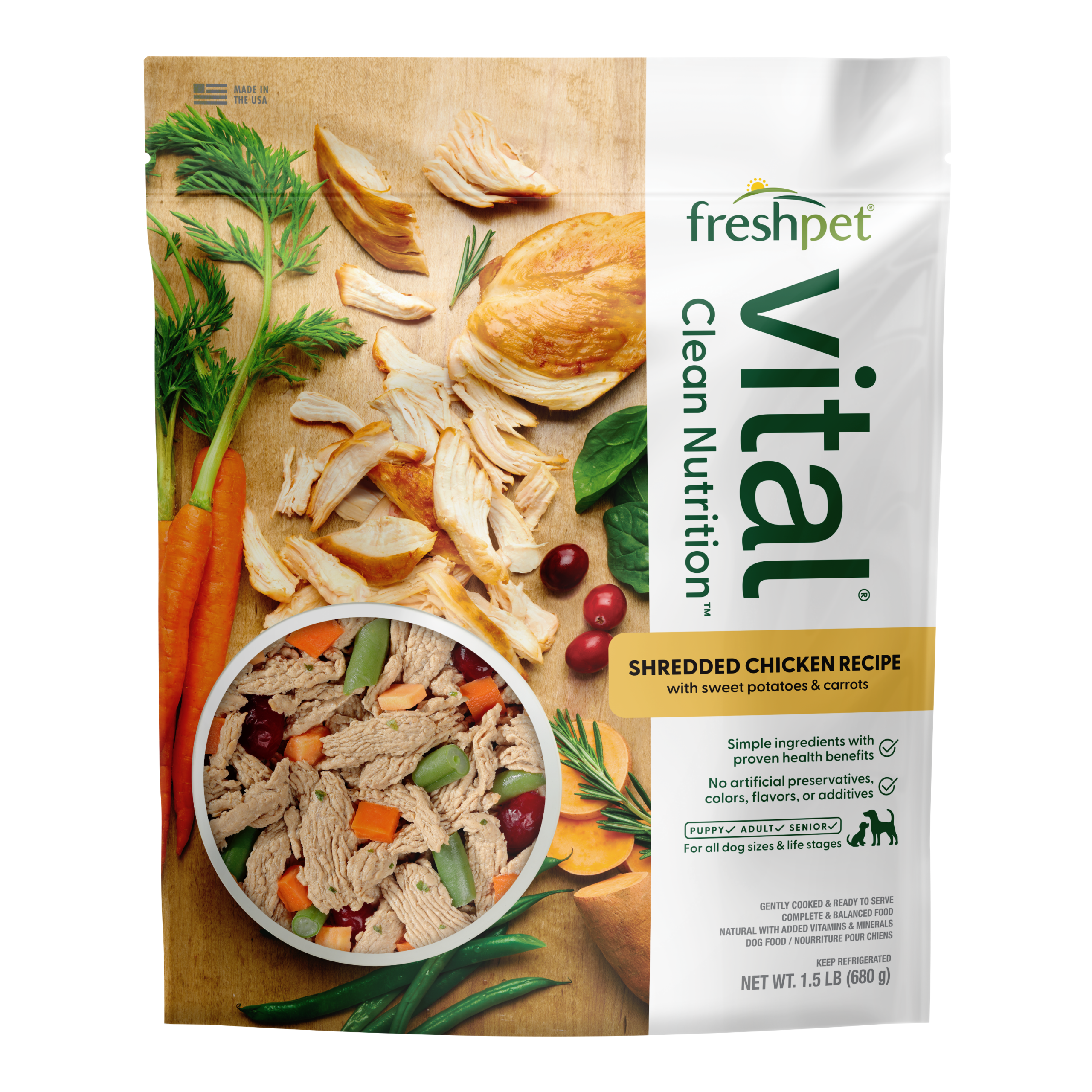 FRESHPET VITAL DOG SHREDDED CHICKEN RECIPE 1.5 LB