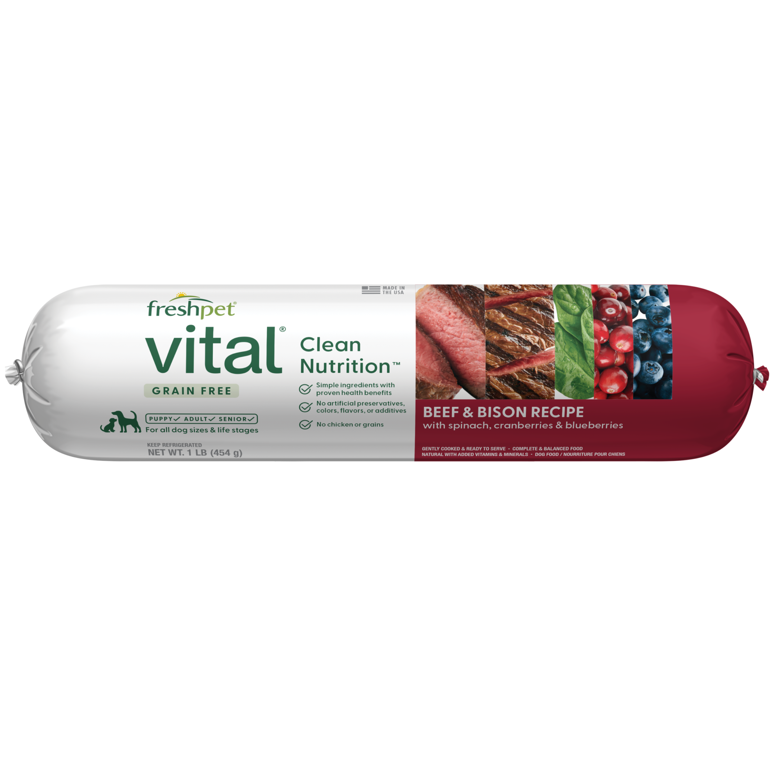 FRESHPET VITAL DOG ROLL GRAIN FREE BEEF & BISON RECIPE 1 LB