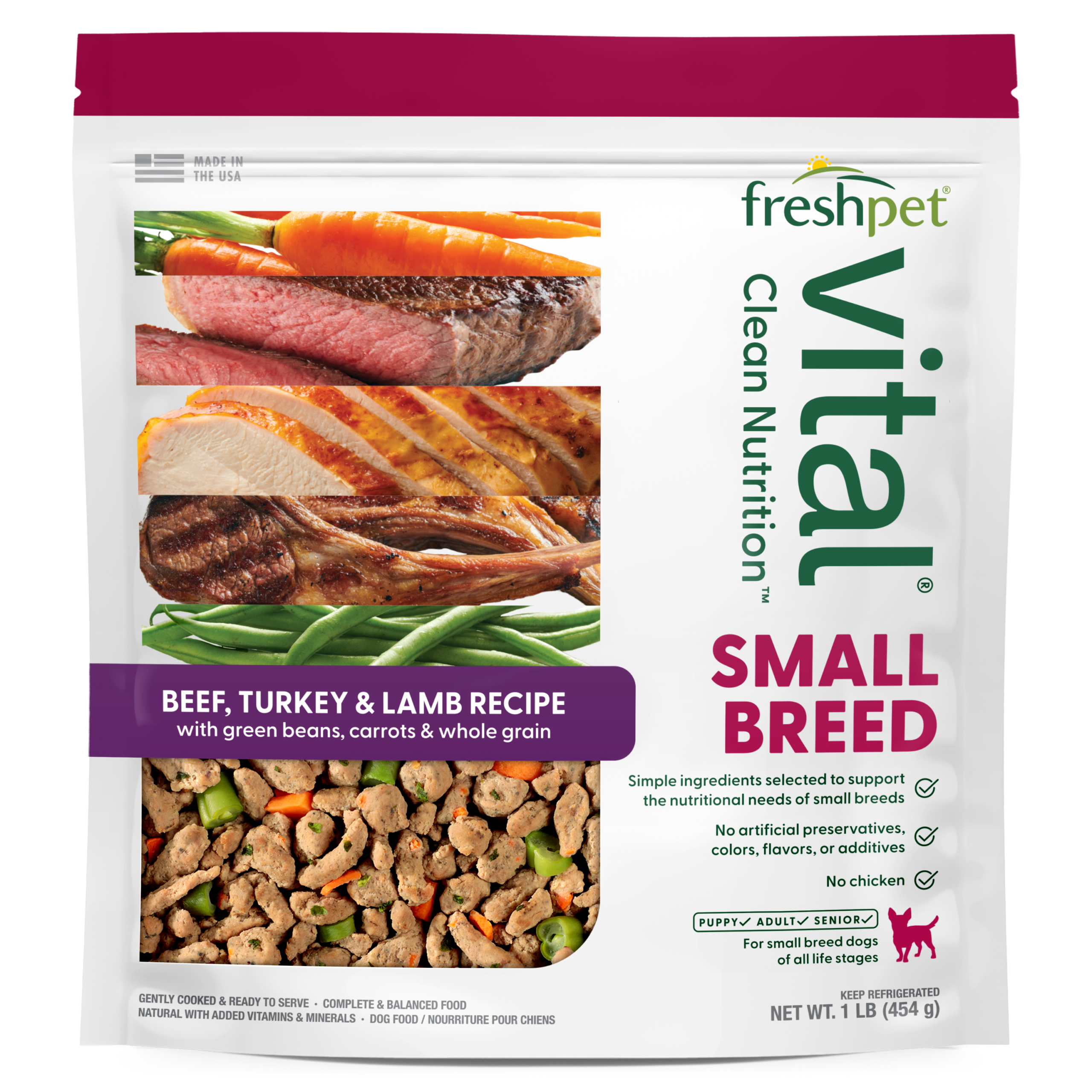 FRESHPET VITAL SMALL BREED ROASTED MEALS  BEEF, TURKEY & LAMB RECIPE 1 LB